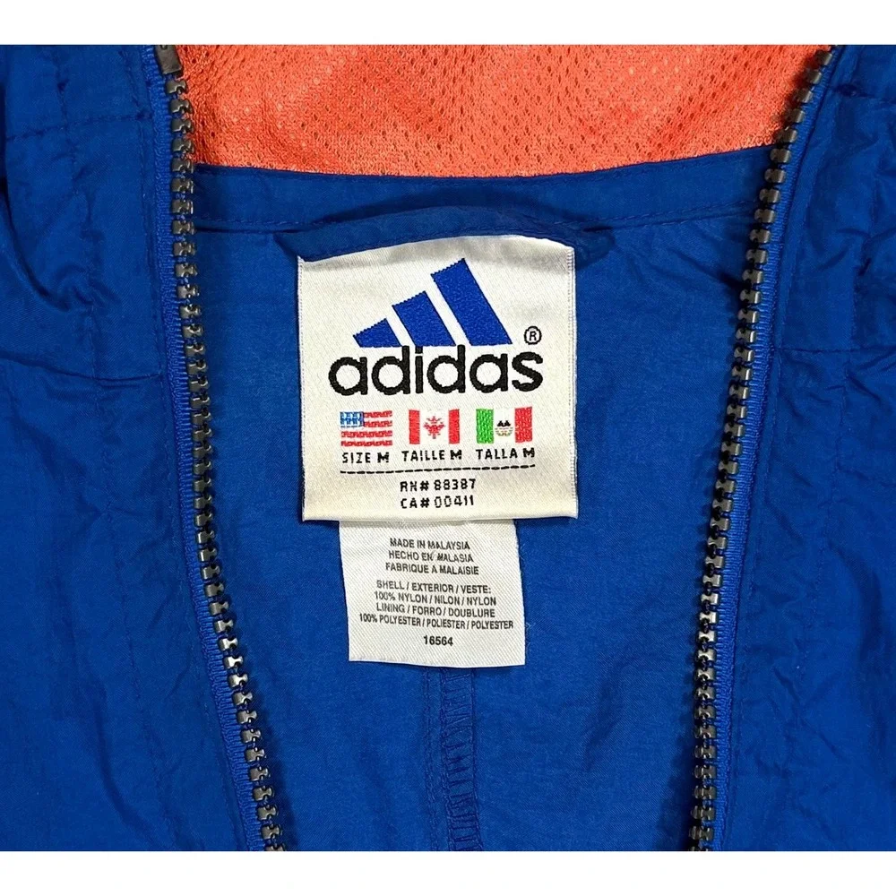 Vtg 90s Adidas blue orange three stripe full zip windbreaker jacket mens medium